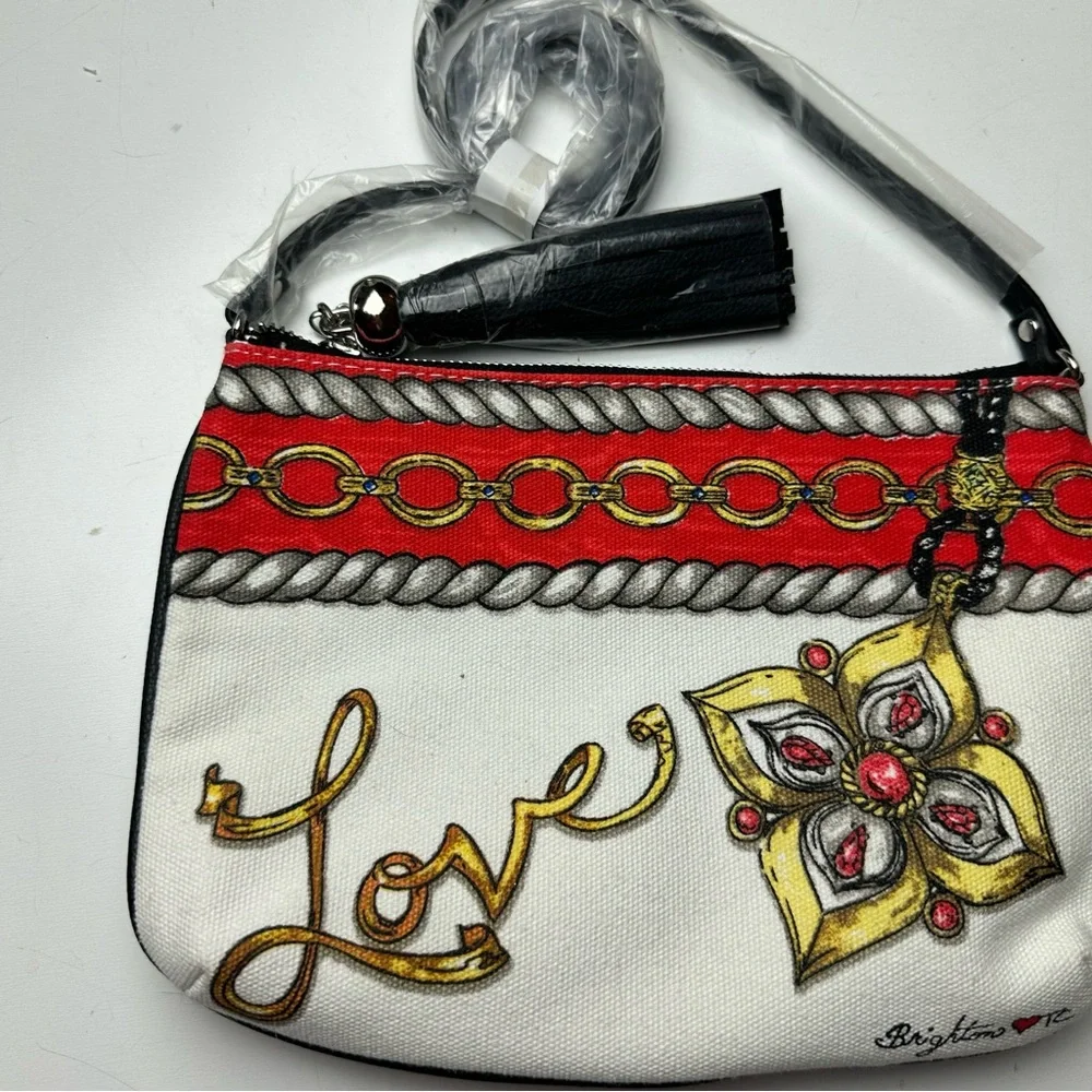 Brighton Glitter &Go Pouch Jewels Love Chain Print Tassel MiniCrossbody Bag NWOT